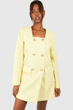 Blazer Dresses*boohoo Button Detail Boucle Blazer Dress lemon