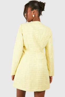 Blazer Dresses*boohoo Button Detail Boucle Blazer Dress lemon