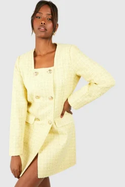 Blazer Dresses*boohoo Button Detail Boucle Blazer Dress lemon