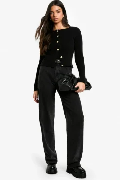 Cardigans|Knitwear*boohoo Button Detail Knitted Cardigan black