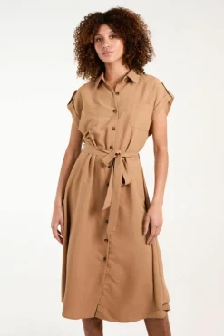Shirt Dresses|Midi Dresses*Blue Vanilla Button Front Midi Utility Shirt Dress Tan