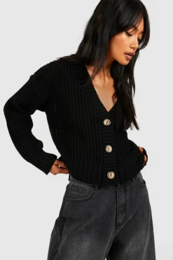 Cardigans|Knitwear*boohoo Button Through Crop Cardigan black