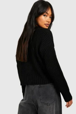 Cardigans|Knitwear*boohoo Button Through Crop Cardigan black