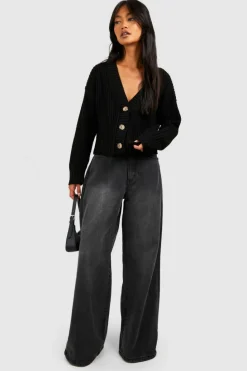 Cardigans|Knitwear*boohoo Button Through Crop Cardigan black