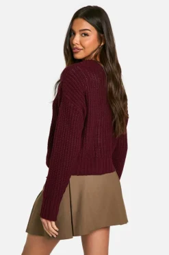 Cardigans*boohoo Button Through Crop Cardigan plum