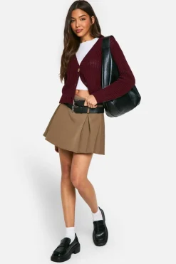 Cardigans*boohoo Button Through Crop Cardigan plum