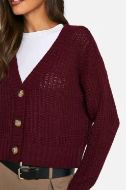 Cardigans*boohoo Button Through Crop Cardigan plum