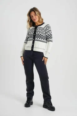 Cardigans*Brave Soul Button Through Fairisle Cable Knit Cardigan Cream