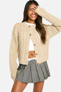 Cardigans|Jumpers & Cardigans*boohoo Cable Chunky Knit Button Oversized Cardigan mocha