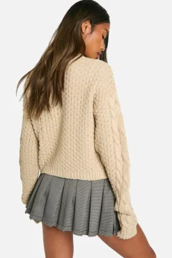 Cardigans|Jumpers & Cardigans*boohoo Cable Chunky Knit Button Oversized Cardigan mocha