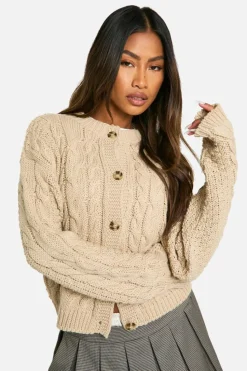 Cardigans|Jumpers & Cardigans*boohoo Cable Chunky Knit Button Oversized Cardigan mocha