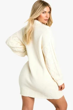 Mini Dresses|Jumper Dresses*boohoo Cable Detail Knitted Mini Jumper Dress cream