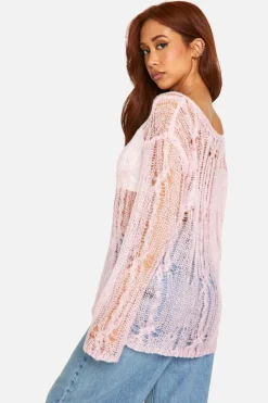 Oversized Jumpers|Jumpers*boohoo Cable Detail Sheer Oversized Jumper pink