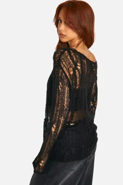 Oversized Jumpers*boohoo Cable Detail Sheer Oversized Jumper black