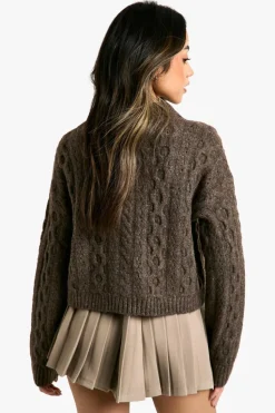 Cardigans*boohoo Cable Knit Collar Detail Cardigan chocolate