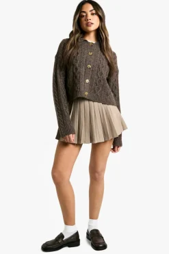 Cardigans*boohoo Cable Knit Collar Detail Cardigan chocolate