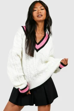 Jumpers|Knitwear*boohoo Cable Knit Cricket Jumper cream