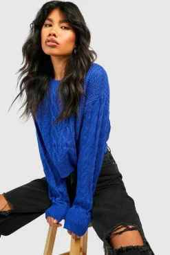 Jumpers|Jumpers & Cardigans*boohoo Cable Knit Crop Jumper cobalt