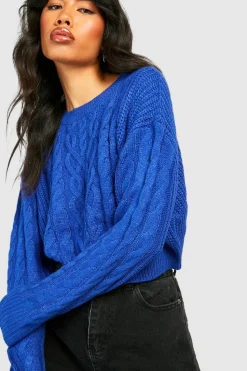 Jumpers|Jumpers & Cardigans*boohoo Cable Knit Crop Jumper cobalt
