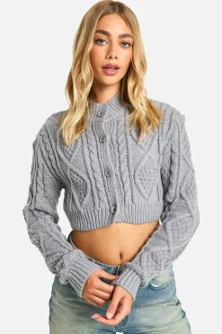 Cardigans*boohoo Cable Knit Cropped Cardigan grey marl