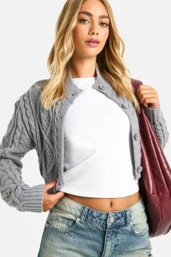 Cardigans*boohoo Cable Knit Cropped Cardigan grey marl