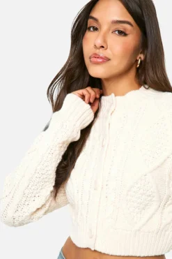 Cardigans|Jumpers & Cardigans*boohoo Cable Knit Cropped Cardigan cream