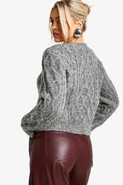 Jumpers*boohoo Cable Knit Diamate Detail Jumper grey