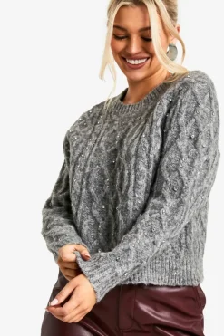 Jumpers*boohoo Cable Knit Diamate Detail Jumper grey