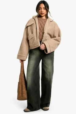 Cardigans|Jumpers*boohoo Cable Knit Distressed Hem Jumper mocha