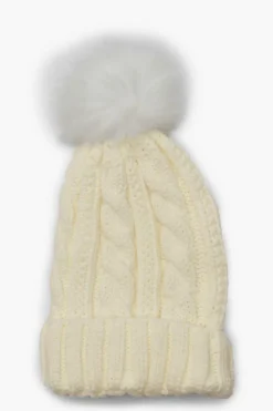 Hats & Gloves|Hats & Gloves*boohoo Cable Knit Faux Pom Beanie cream