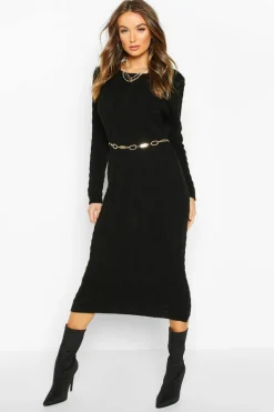 Jumper Dresses|Jumper Dresses*boohoo Cable Knit Midi Dress black