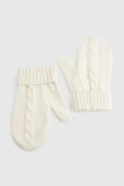 Hats & Gloves|Hats & Gloves*boohoo Cable Knit Mitten Gloves ivory