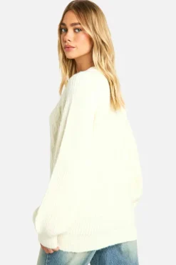 Oversized Jumpers|Jumpers*boohoo Cable Knit Oversized Crew Neck Jumper cream