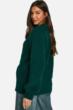 Oversized Jumpers|Jumpers*boohoo Cable Knit Oversized Crew Neck Jumper bottle green