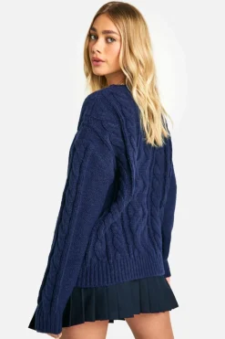 Oversized Jumpers*boohoo Cable Knit Oversized Jumper navy