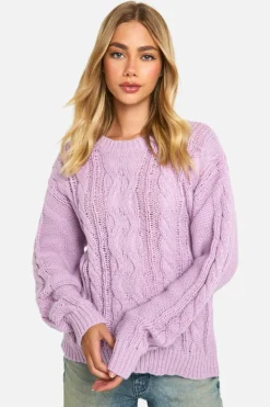 Oversized Jumpers|Jumpers*boohoo Cable Knit Oversized Jumper lilac