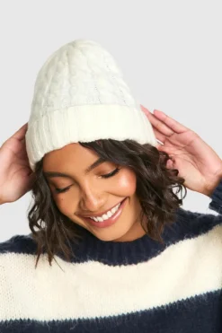 Earmuffs|Hats & Gloves*boohoo Cable Knit Ribbed Beanie ivory