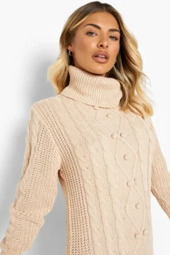 Jumper Dresses|Jumper Dresses*boohoo Cable Knit Roll Neck Jumper Dress biscuit