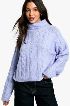 Jumpers*boohoo Cable Knit Roll Neck Jumper dusty blue