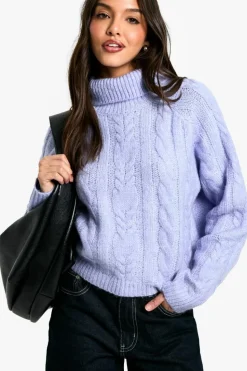 Jumpers*boohoo Cable Knit Roll Neck Jumper dusty blue