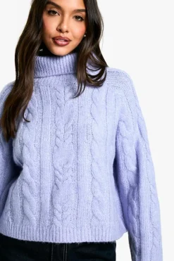 Jumpers*boohoo Cable Knit Roll Neck Jumper dusty blue