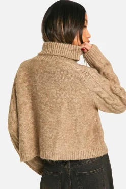 Jumpers|Knitwear*boohoo Cable Knit Roll Neck Jumper camel