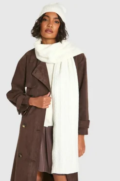Hats & Gloves|Hats & Gloves*boohoo Cable Knit Scarf ivory