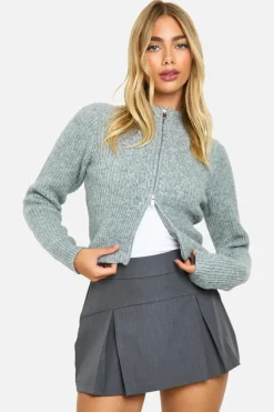 Cardigans*boohoo Cable Knit Zip Up Fitted Cardigan grey marl