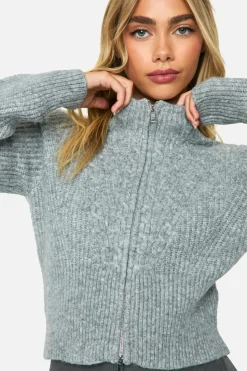 Cardigans*boohoo Cable Knit Zip Up Fitted Cardigan grey marl