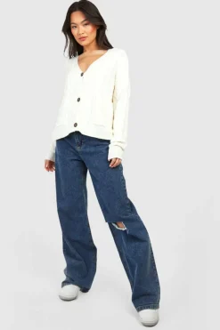 Cardigans*boohoo Cable Knitted Boxy Cardigan ecru