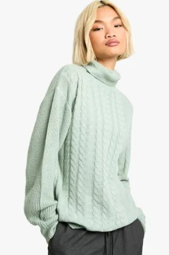 Cardigans*boohoo Cable Knitted Jumper sage