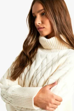 Jumpers*boohoo Cable Knitted Roll Neck Jumper cream