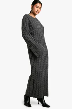 Jumper Dresses|Jumper Dresses*boohoo Cable Oversized Knitted Dress grey