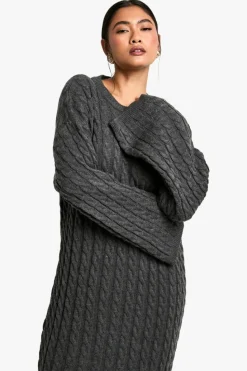Jumper Dresses|Jumper Dresses*boohoo Cable Oversized Knitted Dress grey